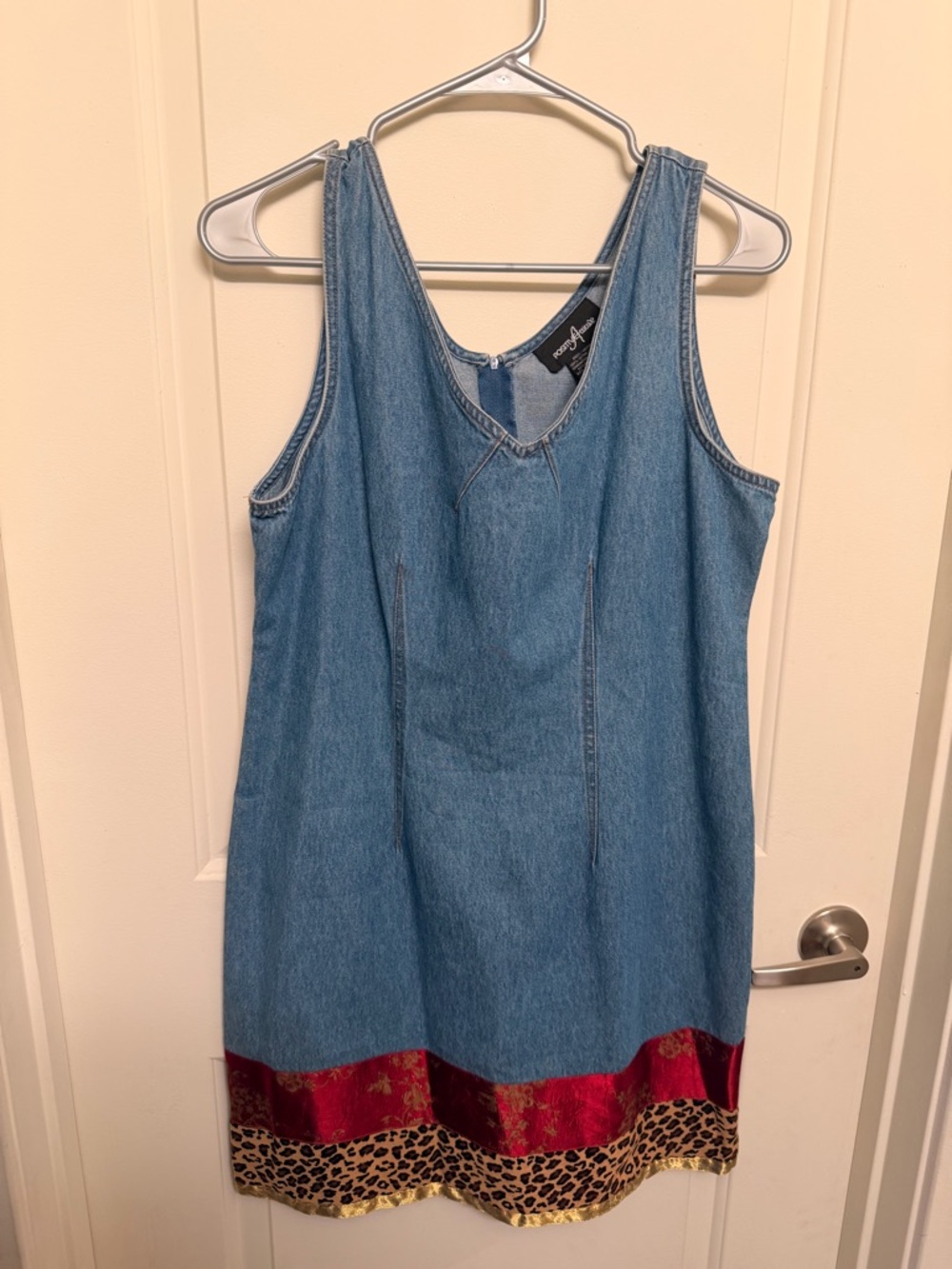 Positive Attitude Denim Blue Tank Dress with Red and Leopard Trim